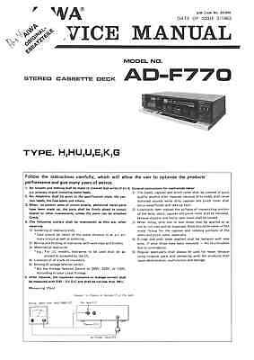 to f780-Cassette Deck-Service Manual-Repair and Maintenance AIWA Excelia 