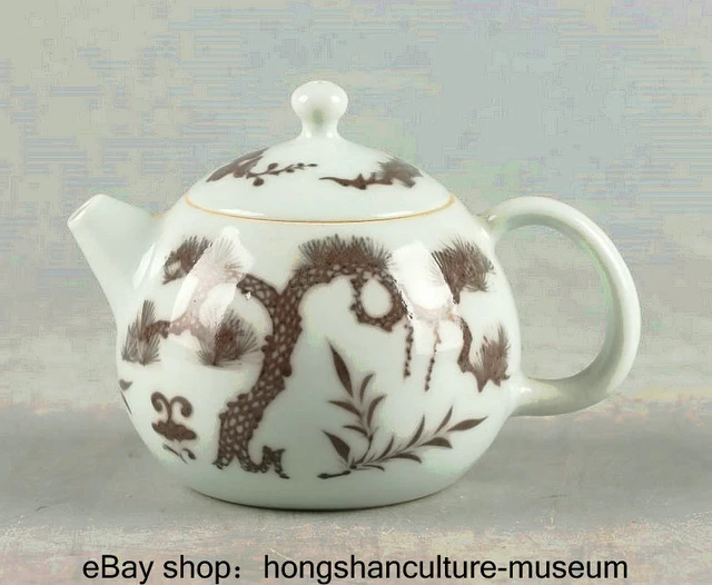 4.3 " Ancient China Underglaze Red Porcelain Dynasty Pine Bamboo Plum Teapot