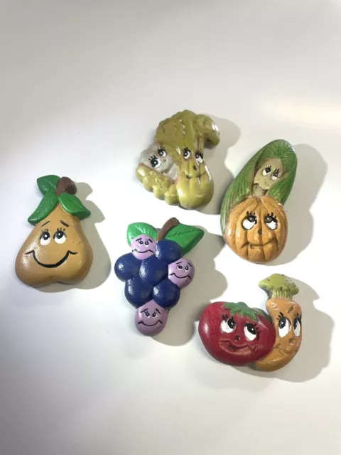 Vintage 70/80’s Fruit And Vegetable Magnets Ceramic Hand Painted Fridge Magnets