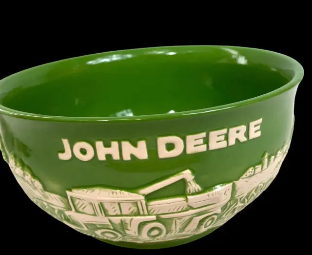 Popcorn Mixing Serving Bowl John Deere Popper Tractor Ceramic Green Collectible