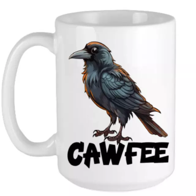 Raven Coffee Mug Ceramic 11 oz Black Bird Gothic Gift Funny Crow CAWFEE Tea Cup