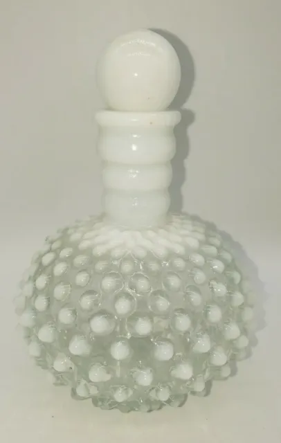 Fenton Hobnail White Opalescent Glass Perfume Cologne Bottle with Stopper