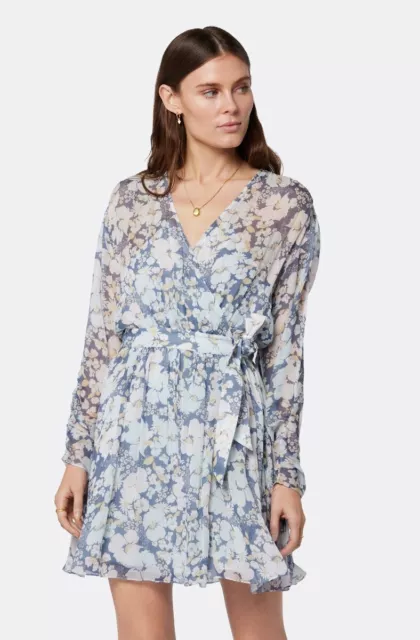 NEW JOIE Clara Mini Silk Dress LONG SLEEVE WRAP BLUE FLORAL SIZE M MEDIUM *I