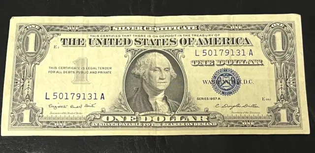1957 A $1 BILL SILVER CERTIFICATE BLUE SEAL  Vintage USA Currency #9131A CRISP
