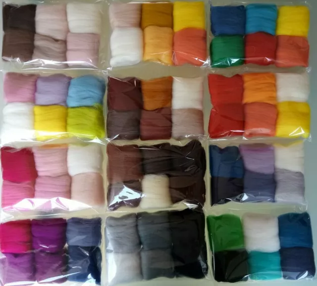 Assorted Colours* 100% Merino Wool Tops for Wet & Dry Felting, Packs of 30 grams