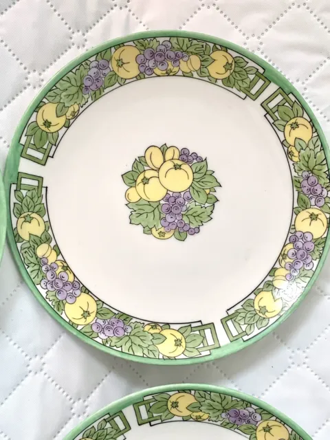 4 Vtg Noritake Art Deco Nouveau Small Plates Green, Grapes & Yellow Fruit Leaves