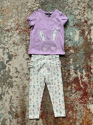George Girls Lilac Bunny Design Top & Ditsy Floral Frill Bum Legging Set-2-3 Yrs