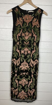 Alice + Olivia Black Floral Dress Bead And Sequin Embellishments Size 2