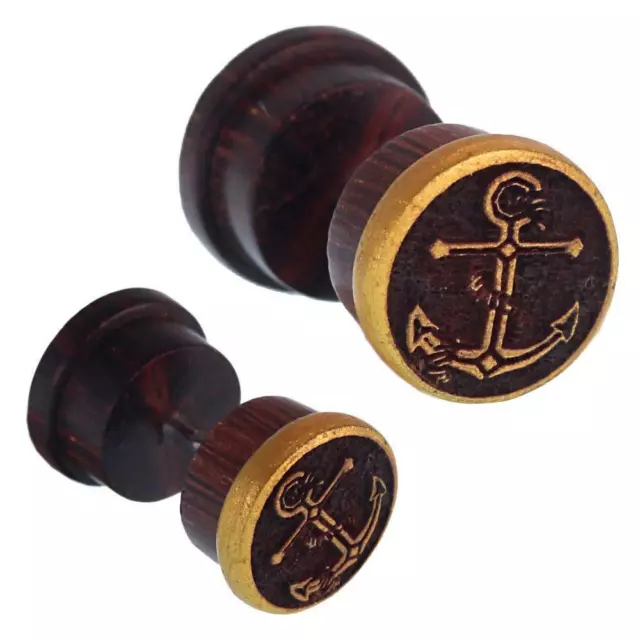 Fake Wood Plug Tamarinde Bone Inlay Flower of Life Stainless Steel Rose Organic