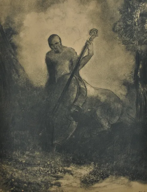 Odilon Redon : Centauro Violonchelo, Grabado Firmada, 1950 , Vitela 2