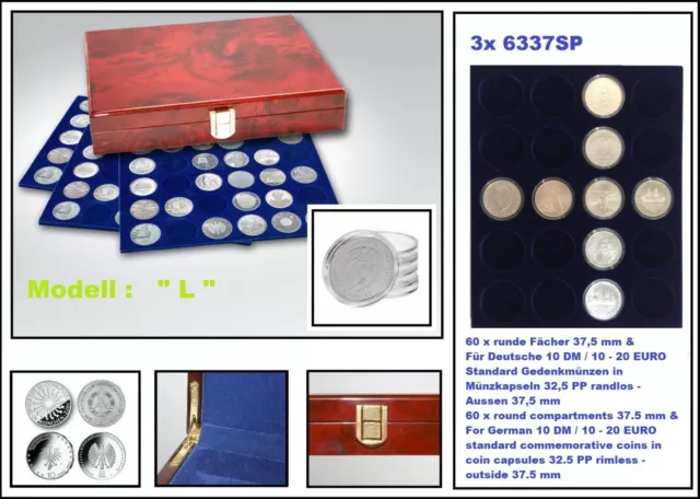 Madera de Raíz Caja Monedas En Cápsulas 32,5mm Pp Safe 5797L 60 compartimentos