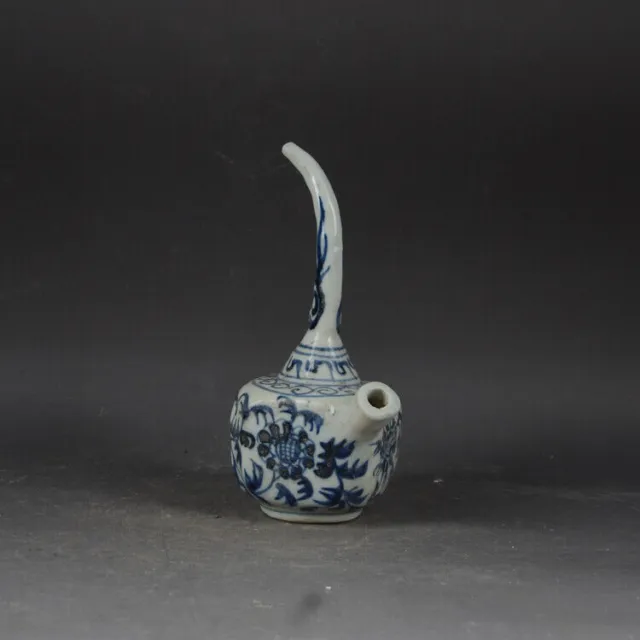 Chinese Yuan Blue and White Porcelain Flowers Pattern Pipe 6.10 inch