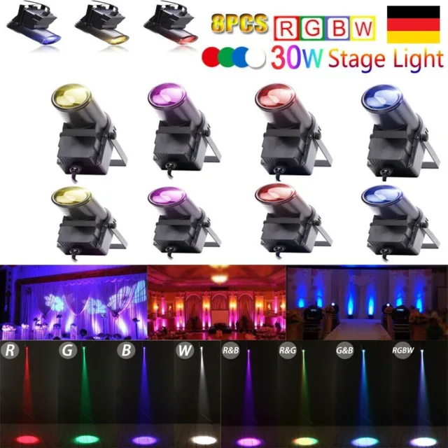 8x 30W LED Pinspot Punktstrahler Spot RGBW Disco Bühnenlicht Lichteffekte Disco