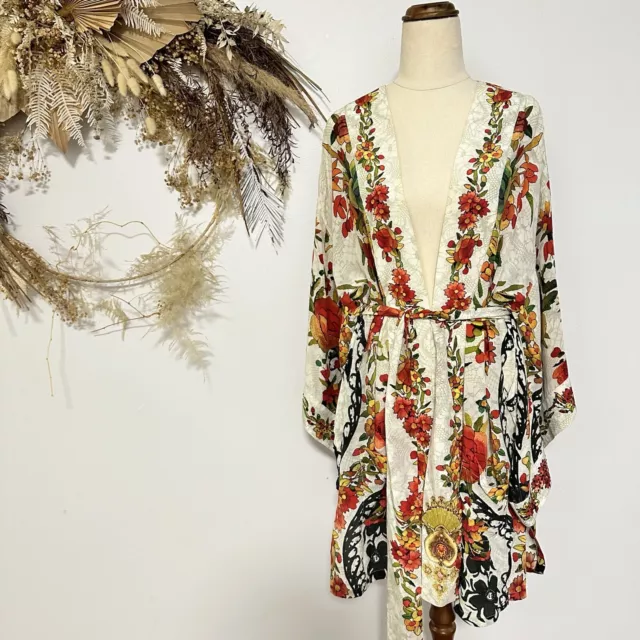 CAMILLA La Rosa  100% Silk Embellished Cardi Cape  Belted Kimono Size 1 Floral