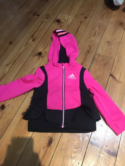 Adidas Girls Pink Zip Up Hoody With Frill Age 2 Years