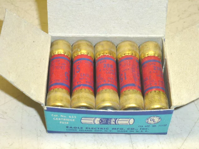 NOS! LOT of 10 EAGLE 15A-250V NON-RENEWABLE CARTRIDGE FUSES, 15 AMP, #655