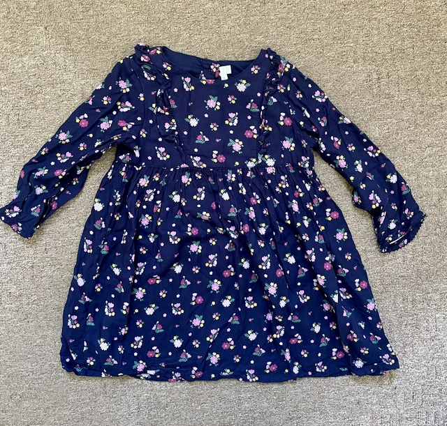 Jojo Maman Bebe Floral Ditsy Print Dress Blue Long Sleeve 2-3 Years