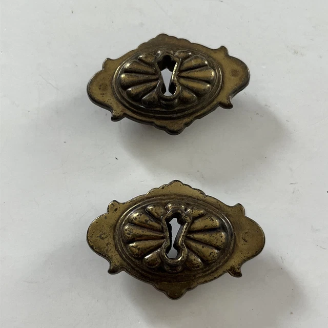 2 Vintage Brass Key Hole style Furniture Drawer Pulls Hardware 1” center