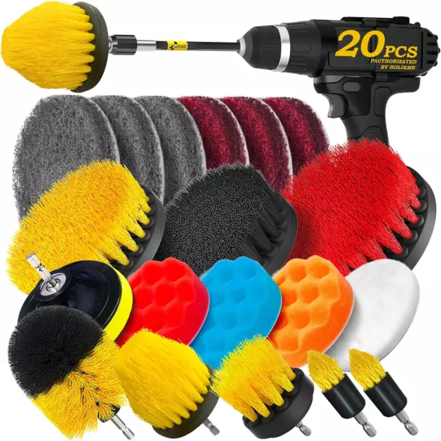 20Pack Drill Brush Attachments Set, Scrub Pads & Sponge, Buffing Pads, Power Scr