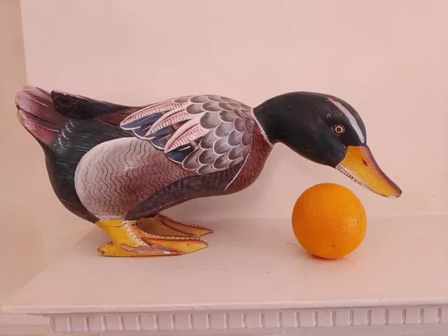 Vintage 17 Inch  EXTRA LARGE Hand Painted Carved Wood Standing Mallard Duck