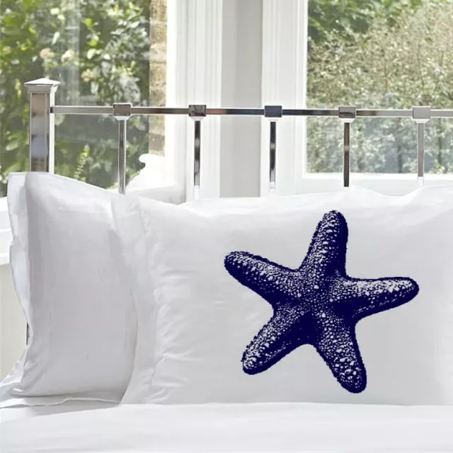 Starfish Pillowcase Star Fish Nautical Coastal bedding Navy Blue Gift Idea