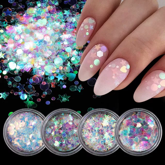 Paillettes Colorate Iridescenti Con Glitter Per Unghie Cuore Rotondo Fiocchi ☆