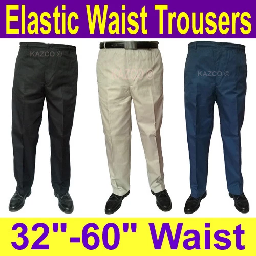 Mens elasticated online waist trousers uk