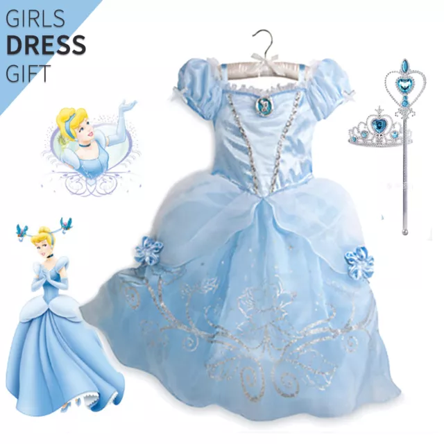 Girls Princess Cinderella Dress Up Party Fancy Costume Cosplay Outfit Kids Gifts