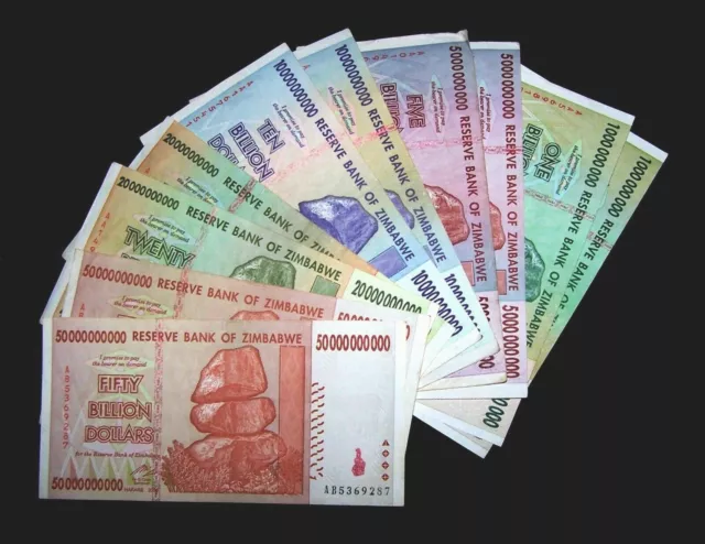 10 Zimbabwe Banknotes-includes 2 x 1,5,10,20 & 50 Billion Dollars-currency
