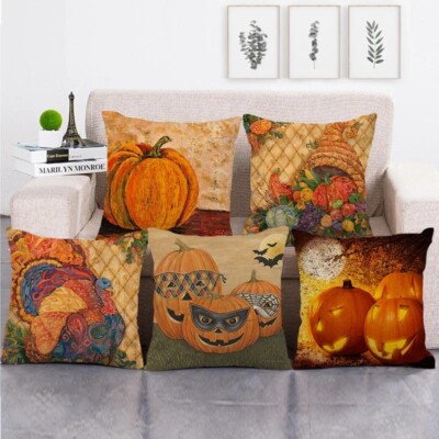 QinMM Cuscino Copertina Natale Halloween Vacanze Cuscino Casi di Lino Divano Zucca Fantasmi Cuscino Cover Home Decor per Natale casa Car Office Divano 