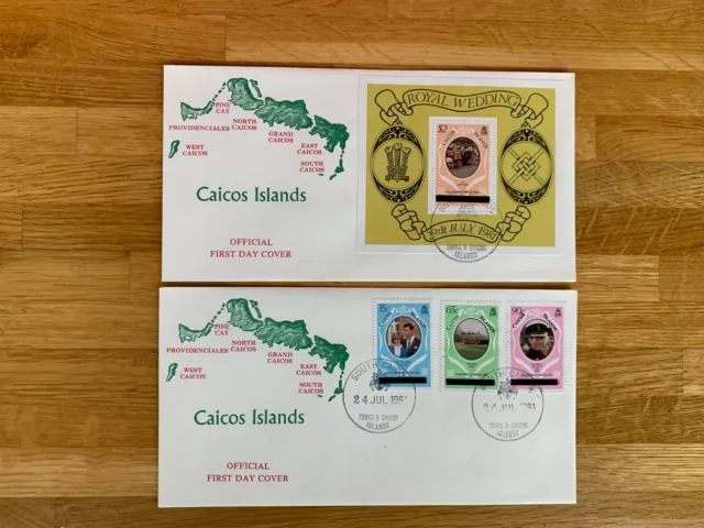 Caicos Islands 1981 Fdc Prince Charles Princess Diana Wedding Overprint Large