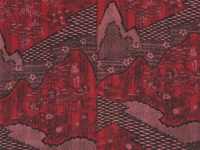 1214i04z680 Vintage Japanese Kimono Silk HAORI Dark red Chrysanthemum 3