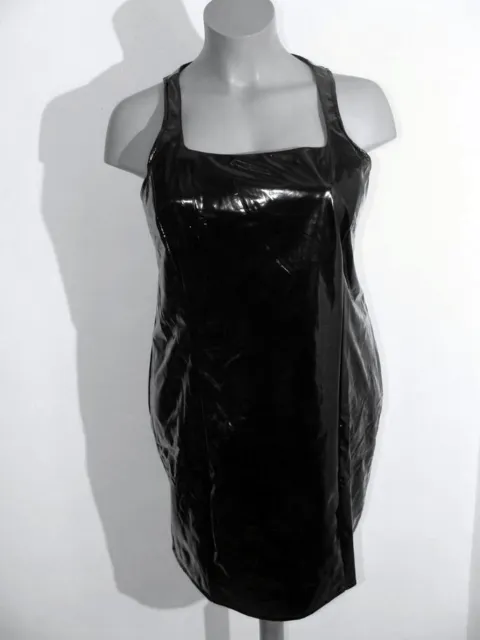 Lack Glanz Kleid Schwarz schimmernd Größe 48 / 2XL Träger Kleid