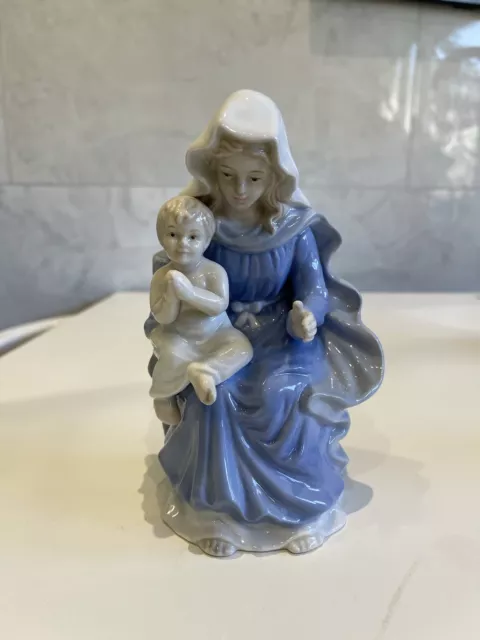 Vintage 1980 blau römisch Valencia Madonna und Christus Kind Figur Porzellan