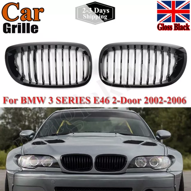 2x For BMW 3 Series E46 Coupe 2003-2005 Facelift Gloss Black Kidney Front Grille