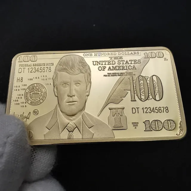 US President Donald Trump $100 Dollors Gold Plated Commemorative Bar Coin Gift