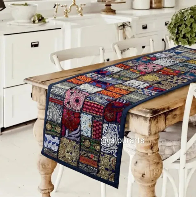 Embroidery Handmade Patchwork Table Runner Vintage Throw Home Decor Wall Hanging