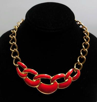 Vintage Signed Napier Red Enamel Pendant Choker Necklace