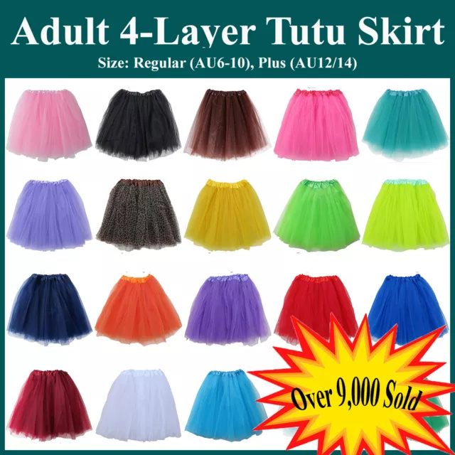 Adults Teens Girl Tutu Ballet Skirt 4 Layer Tulle Costume Fairy Party Hens Night