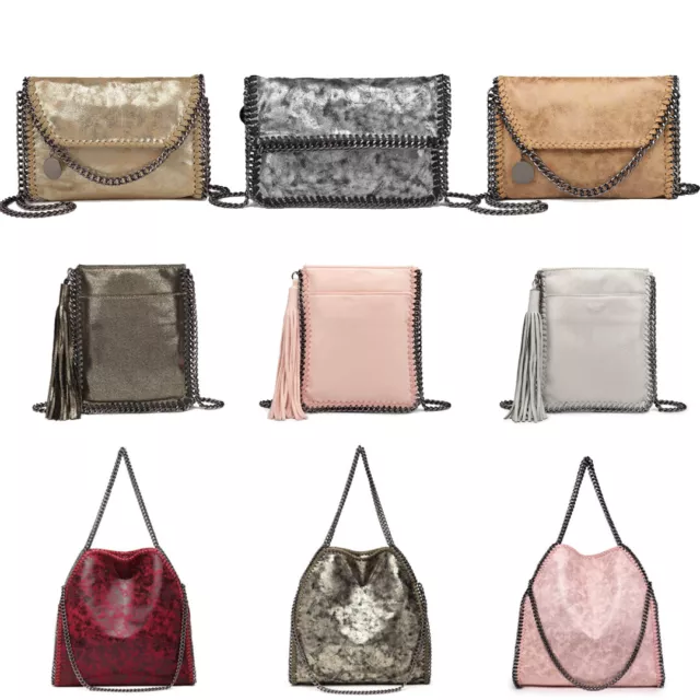 Ladies Folded Handbag Soft Faux Leather Chain Around Handle Shoulder Bag