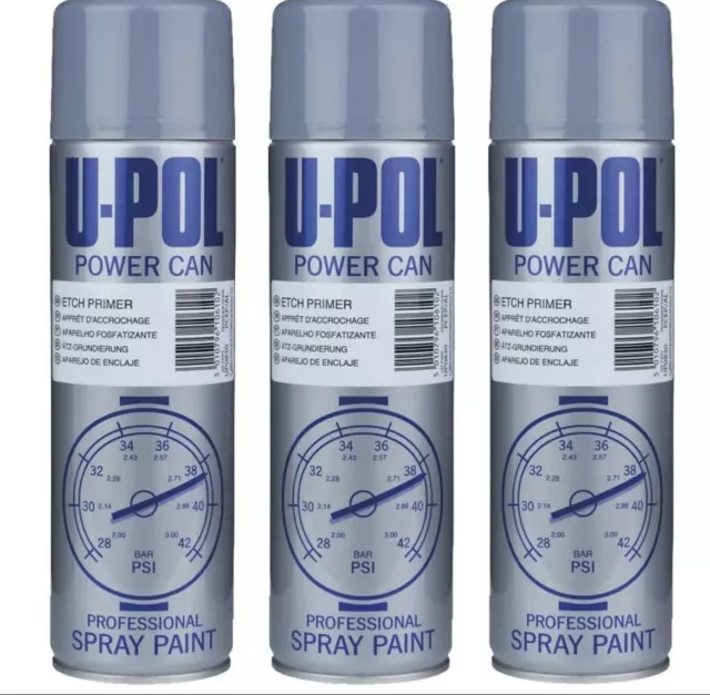 3X U-Pol Etch Primer Spray Grey Power Can  Direct to metal Anti-Corrosive 500ml