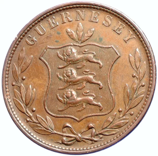 1858 GUERNSEY Island Genuine Three Lions Genuine Antique 8 Doubles Coin i102904