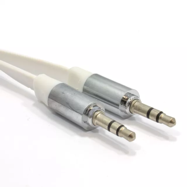 2m FLAT 3.5mm Jack with METAL Plug Stereo Audio Cable Lead White [008056]