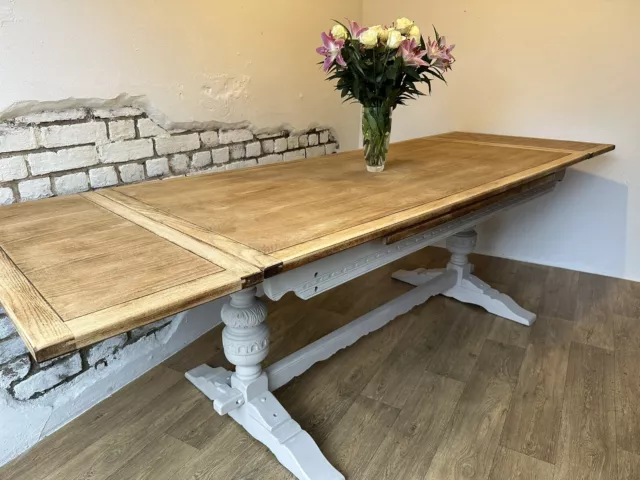 8.6 Ft Old Charm  Oak Extending Refectory Kitchen Dining Table Refurnished