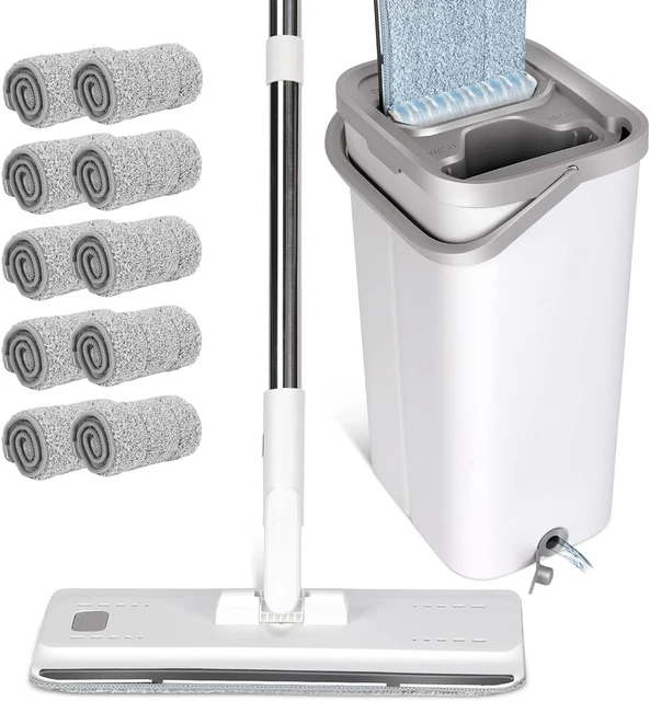 Set di scopa e secchi per pavimento Masthome, set di secchi per mocio piatto con 10 pz cuscinetti riutilizzabili