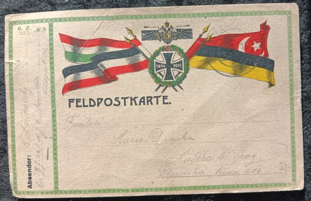 Patriotische  Karte    FLAGGEN  Deutschland  TÜRKEI   Österreich  UNGARN   1WK