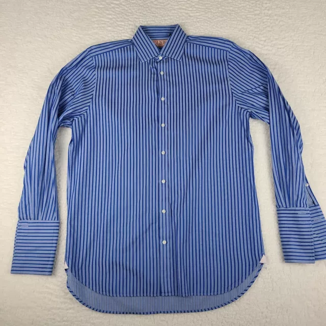 THOMAS PINK DRESS Shirt Mens 16 - 34 Blue Striped French Cuff Classic ...