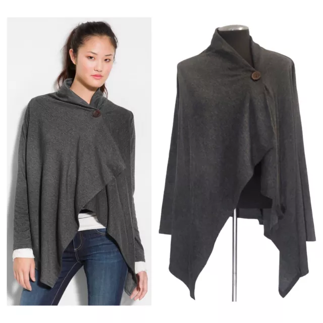 Bobeau - Charcoal Gray One Button Wrap Shawl - Small