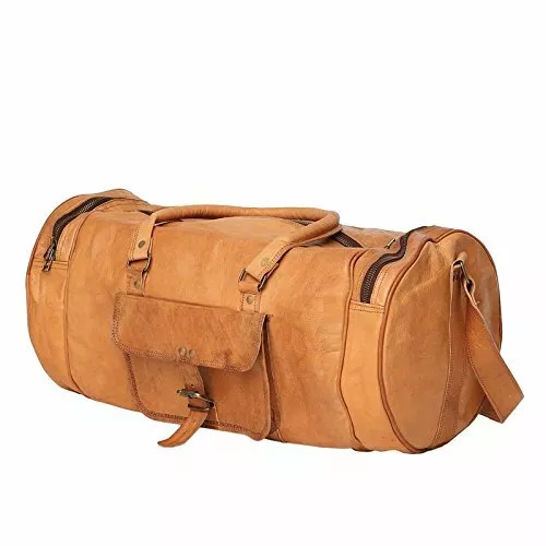 Large Vintage Men Real Heavy Leather Tote Luggage S Travel Bag Duffle Gym Bag