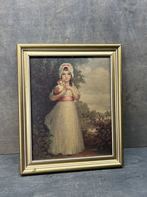 Vintage "Chums" by Reynolds Print , Girl With Cat Lithograph 10"X8"